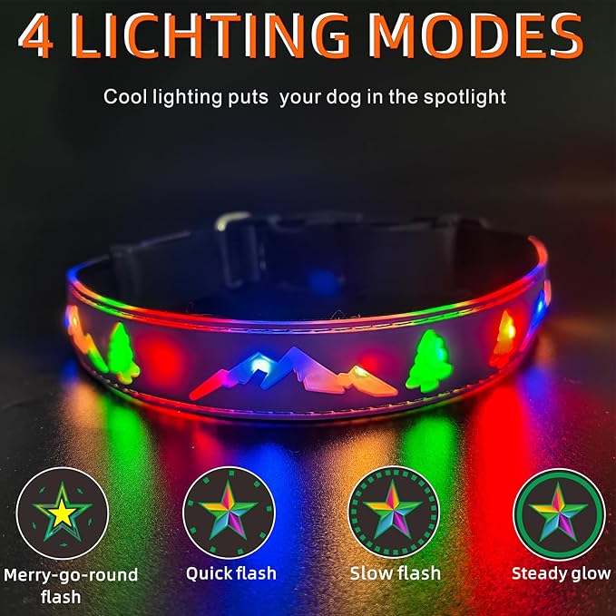 LED Dog Collar, 15 Light Modes, USB-C Rechargeable, Silicone Material, Adjustable Size, (Purple Pro, S(7.87-11.8"))