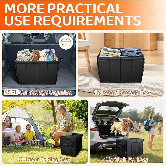 Car Seat Extender for Dogs, Backseat & Frontseat Extender for Large Dog up to 200 LBS, Foldable Seat Gap Filler for Most Cars with Detachable Lid