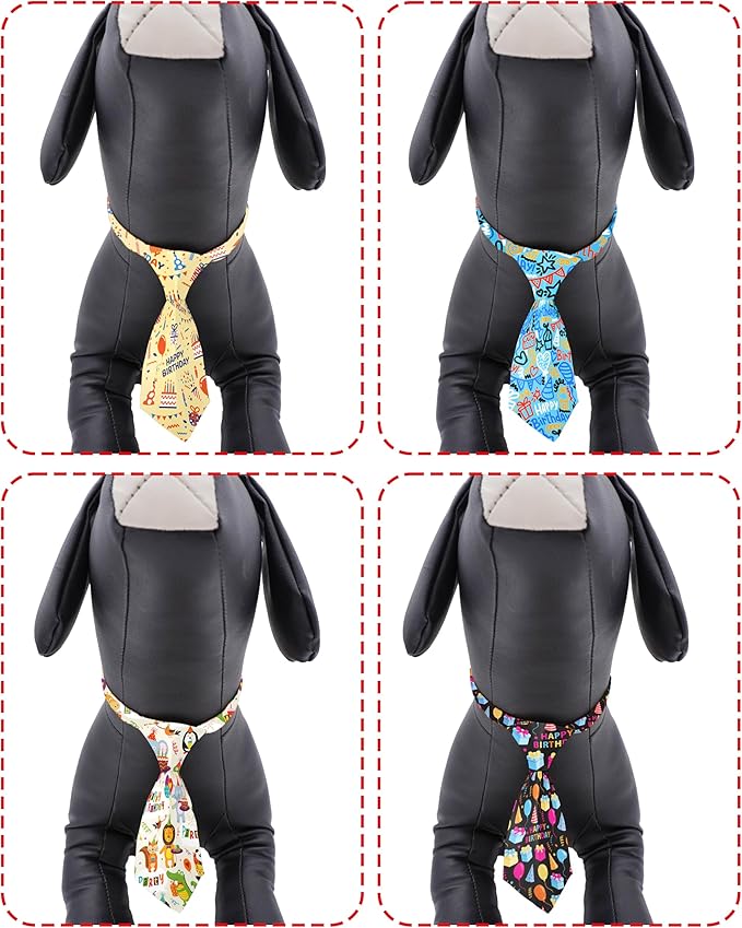 PET SHOW 10 Pack Happy Birthday Dog Ties Neckties for Large Medium Dogs Balloon Cake Neck Ties Bowties Girl Boy Pets Adjustable Holiday Costume Grooming Accessories Wedding Party Gift Favor