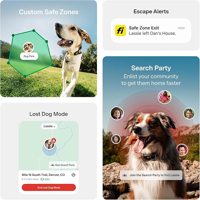 New Fi Series 3+ Smart Dog Tracker Collar [12 Month Membership Included] GPS Tracker for Dogs with Health & Behavior Monitoring, Escape Alerts, Waterproof, LED, Apple Watch Compatible (Gray, X-Large)
