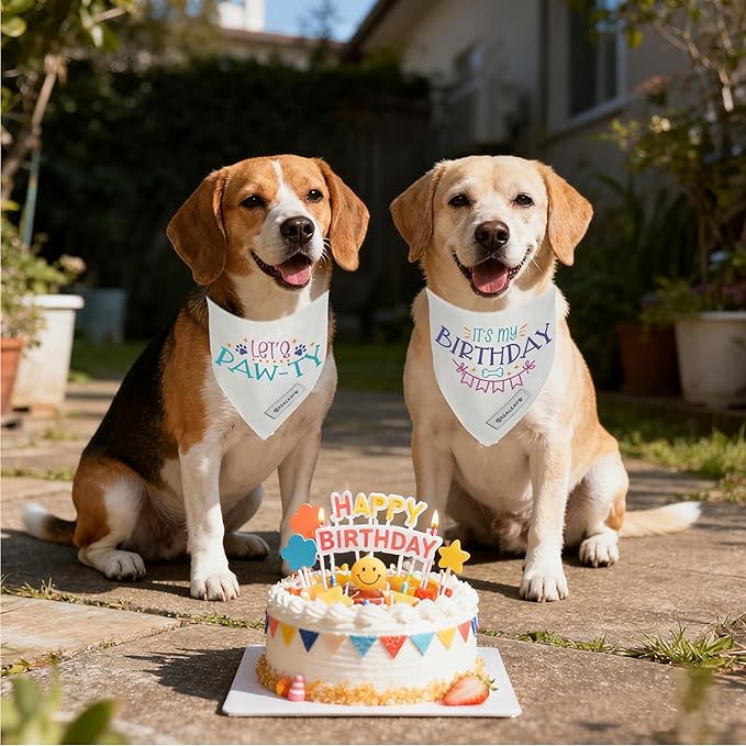 Realeaf Birthday Dog Bandanas 2 Pack (White, X-Large)