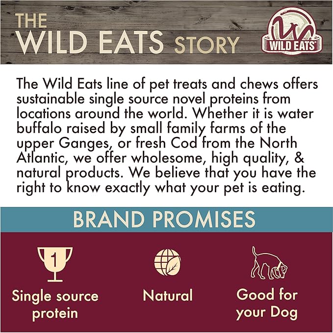 Wild Eats 9" Water Buffalo Treats No-Hide Cheek Roll - 3 Pack Long Lasting Dog Chews, Rawhide Free, Substitute for Pig Ears, for Aggressive Chewers & Large Dogs, Low Fat, High Protein
