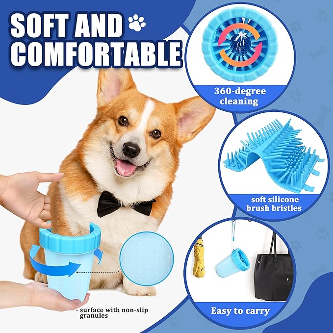 Dog Paw Cleaner Cup, Soft Silicone, Portable, Easy to Clean, Removes Mud and Dirt, Grooming Accessory for Home, Travel – Blue, M