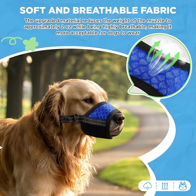 Dog Muzzle,Soft Breathable Mesh, Adjustable Loop Pets Drinkable Anti-Biting Muzzle for Small, Medium, Large Dogs | Lightweight, Comfortable, Easy to Wear-Blue XXL