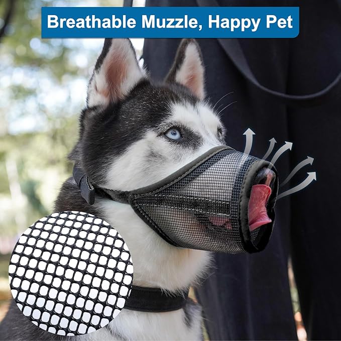 LUCKYPAW Dog Muzzle, Mesh Muzzle for Large Medium Dogs, Soft Mouth Cover to Prevent Biting Chewing, Drinkable Breathable Adjustable Puppy Mouth Guard (XXL, Black)