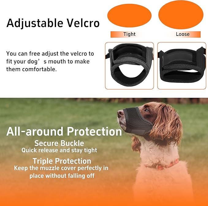 Dog Muzzle, Soft Breathable Muzzle for Small Medium Large Dogs, Air Mesh Nylon Muzzle Cover Prevent Biting Barking Chewing, Adjustable Drinkable Pet Muzzle 6 Sizes(Black,M)