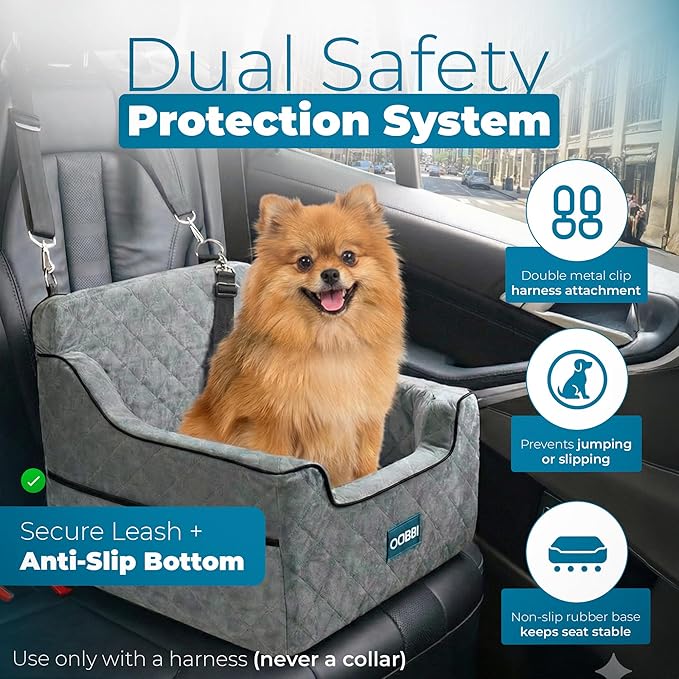 Small Dog Car Seat with Premium Memory Foam & Safety Straps – Cozy Dog Bed for Car for Daily Travel & Road Trips for Medium Sized Dogs - Washable Design with Anti-Slip Base