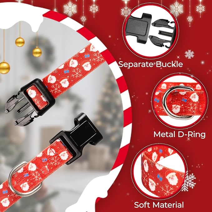 Christmas Dog Collar, Adorable Santa Claus Pattern Christmas Collar for Medium to Large Dogs - Comfortable & Cute Xmas Dog Collars, L