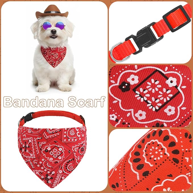 Pet Cowboy Hats Dog Cat Halloween Costumes Cute West Cowboy Hat Bandana Festival Cosplay Accessories (Brown+Red - Medium)