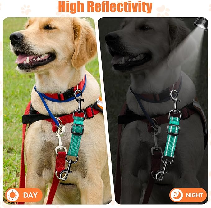 Dog Collar Safety Clip, Adjustable Backup Safety Strap, Double-Ended Leash Connector, High Reflectivity, Suitable for Dog Harnesses to Collar Safety Clips (Turquoise)