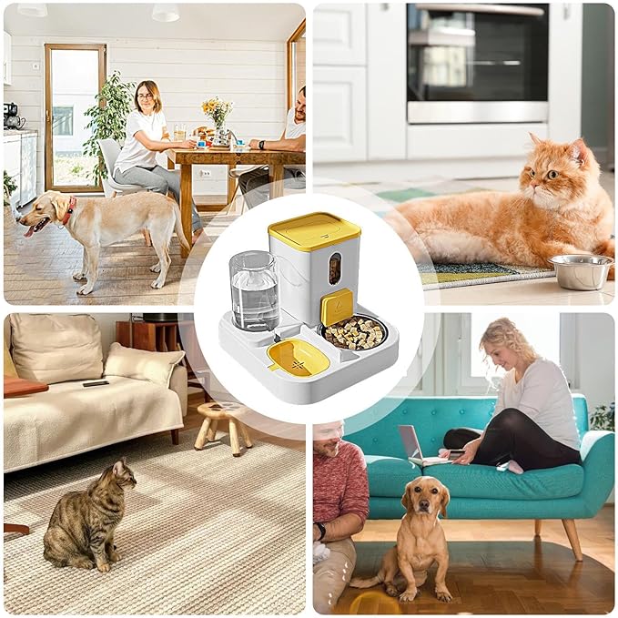 Pet Feeder and Water Dispenser Set – Electric Hydration Fountain with Food Container | Auto Feeding System for Cats Dogs Travel Dorm Home Hotel School Daily Meal Water Routine
