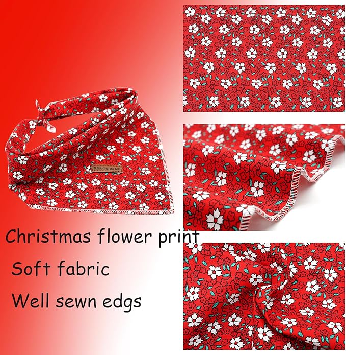 Elegant little tail Dog Bandana, Christmas Dog Bandana 1PC Dog Bandanas Holiday Bib Scarf Soft Washable Square Dog Scarf Adjustable Dog Kerchief for Small Medium Large Dogs
