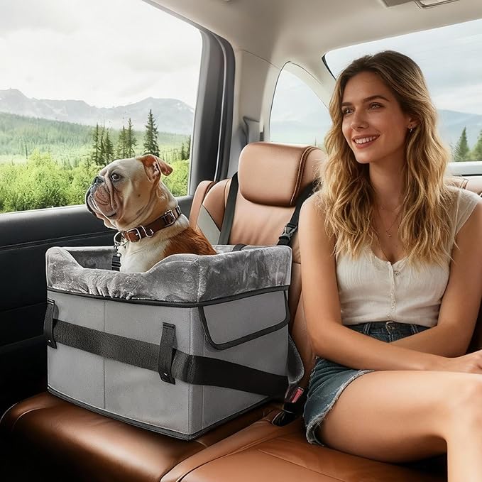 Dog Seat for Car,Washable Plush Booster Carrier | Dog Car Bed with Storage Pockets,for Under 25 Lbs Vehicle Travel Road Trip Back Front Center