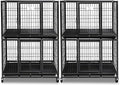 Homey Pet Two Packs 31 Inch Stackable Heavy Duty Dog Crate Cage Kennel with Four Lockable Wheels, Removable Tray, Escape Proof Wire Drop Dog Crates for Small Dogs (Two Tiers)