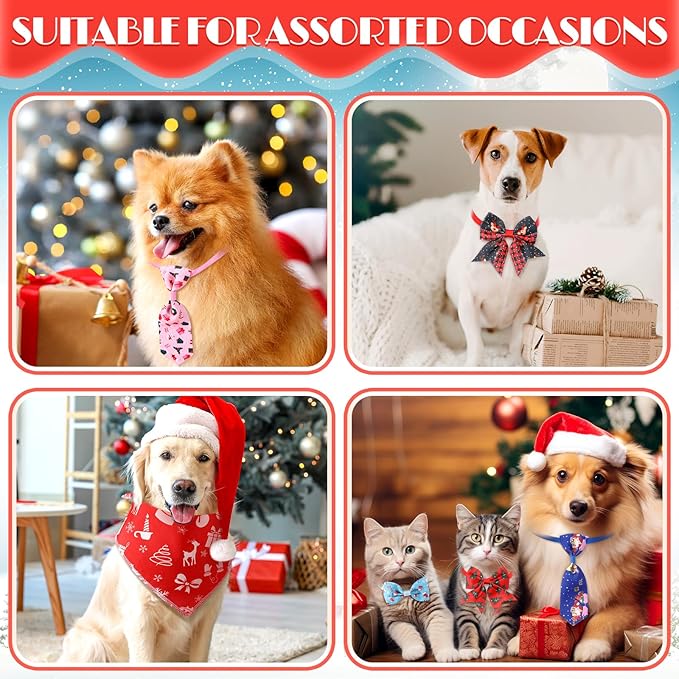 Reginary 120 Pcs Christmas Dog Bandanas Bulk Dog Bows Set Bow Ties Cat Scarf Colorful Washable Triangle Pet Kerchief Cute Bib for Summer Small Medium Large Pets Grooming Accessories Costume