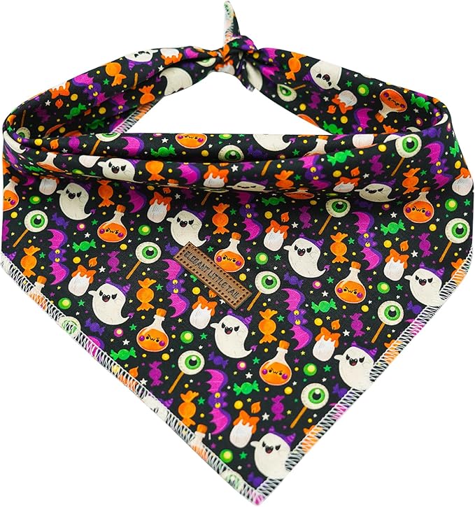 Elegant Little Tail Dog Bandana, Fall Halloween Adjustable Scarf Handkerchief Bib for Small Large Dogs, Boy Girl Square Kerchief
