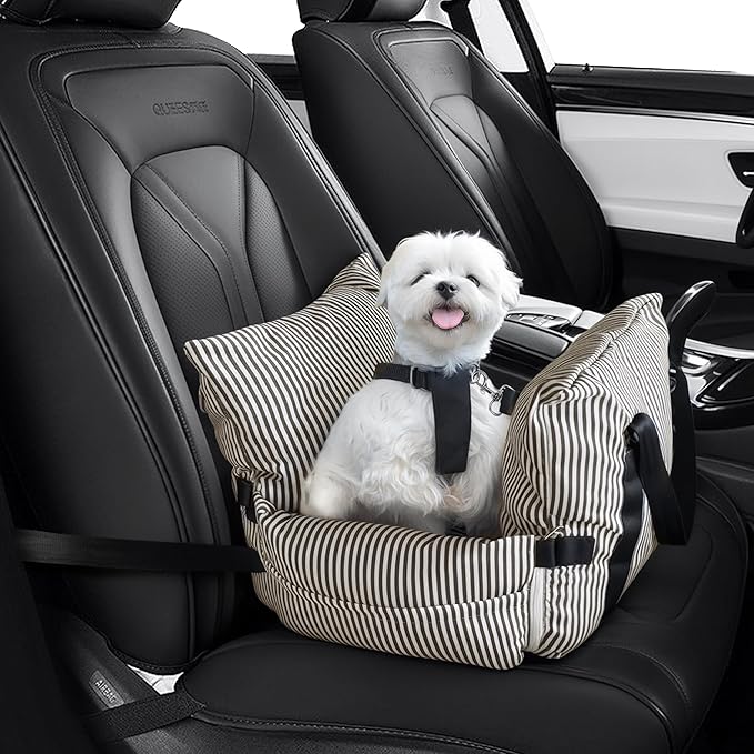 Daneey Small Dog Car Seat for Small Dogs Under 15 lbs, Dog Booster Seat for Car, Fully Detachable Washable Dog Car Bed for Car Travel, Non-Slip Safety Pet Car Seat with Seat Belt, Brown