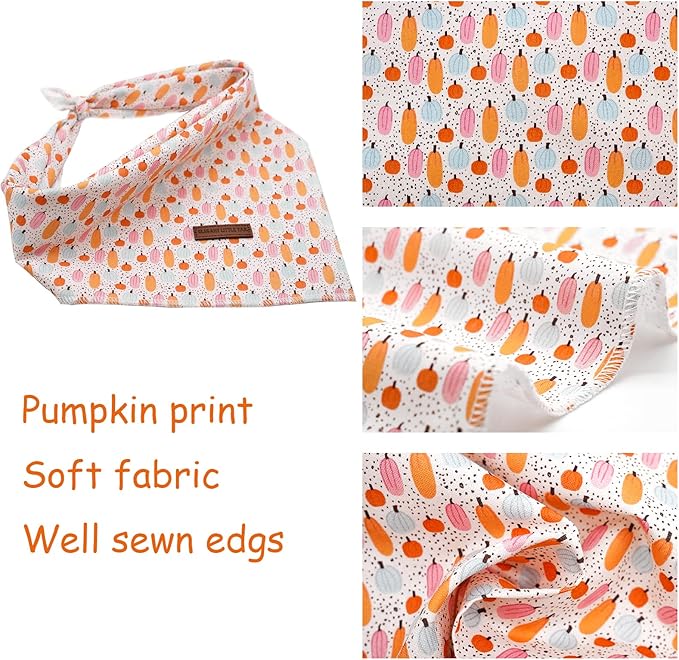 Elegant Little Tail Fall Bandana, 1PC Girl Boy Dog Bandanas Halloween Bib Scarf Soft Washable Square Dog Scarf Adjustable Kerchief for Small Medium Large Dogs