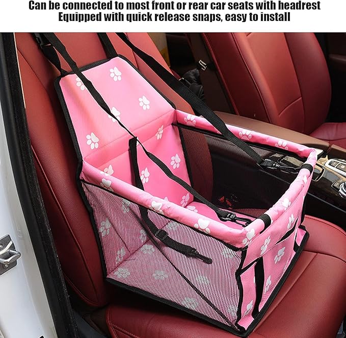 Small Dog Car Seats, Portable Puppy Dog Car Carrier, Folding Pet Car High Back Booster Seats with Adaptable Straps for Small Pets(44cm-Rose)