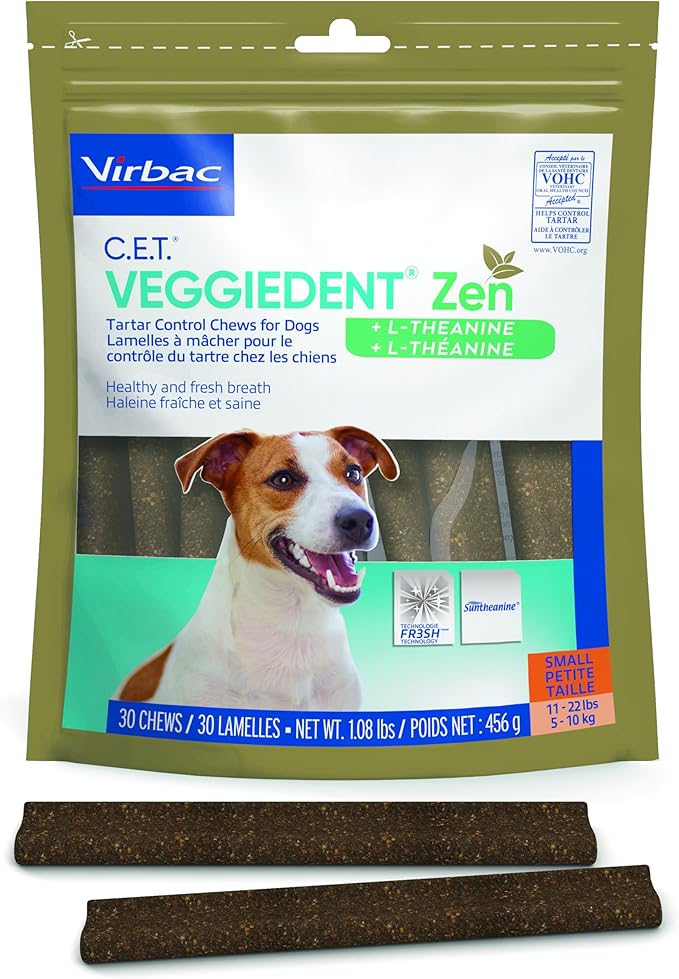 Virbac C.E.T. VEGGIEDENT Zen Tartar Control Chews for Dogs - Small