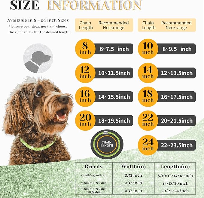 Stylish and Luxurious Diamond Dog Collar,Magnetically Absorbent Clasp,Full Diamond Design,Perfect for Wedding and Everyday Walking - Green Diamons Necklace Collar for Cats,Small Dogs,8''