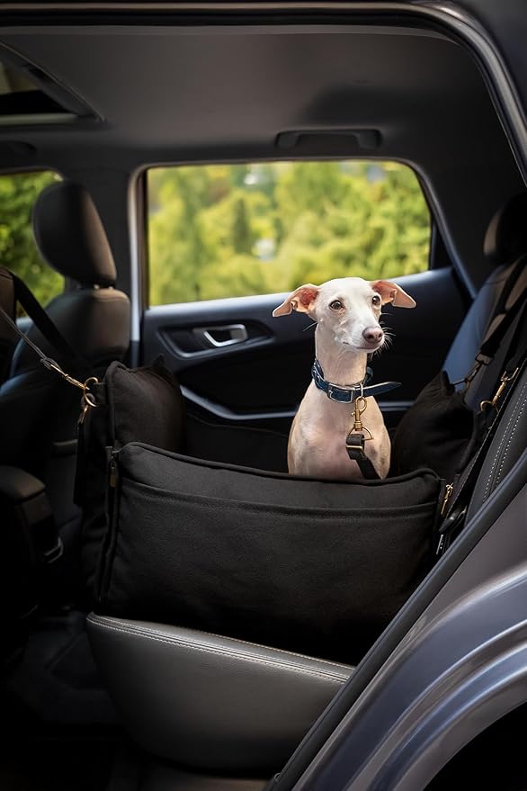 Noah & Paw Dog Car Seat Carrier, Small Dog Car Seat for Small Medium Pets with Harness Clip, 4X Safety Feature, Booster Travel Bed, Waterproof Washable, Orthopedic Foam Filling, Canvas Collection