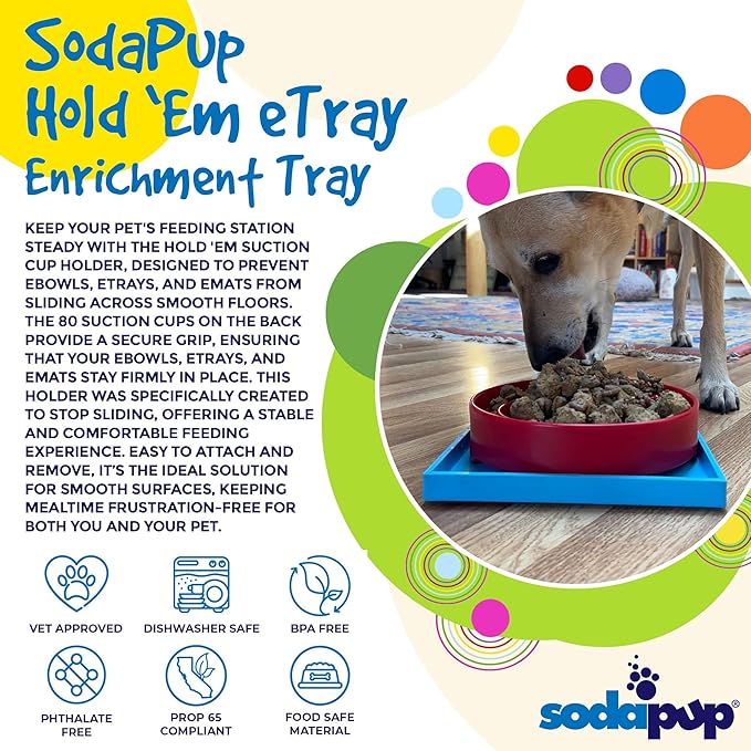 SodaPup Hold Em Tray – Durable Suction Cup Holder for eBowls, eTrays, and eMats, Made in USA from Non-Toxic, Pet-Safe Rubber, Prevents Sliding & Messes, and Enhances Mealtime Convenience
