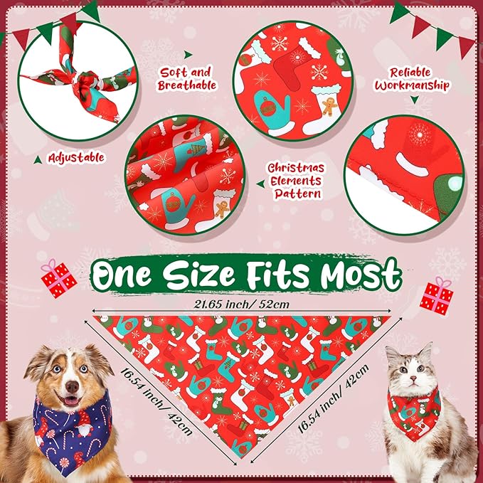 Amylove 120 Pcs Dog Bandanas Bulk Holiday Triangle Dog Pack Puppy Kerchief Bandana Adjustable Pet Scarf for Pet Cat Costume Accessories Decor(Snowman)