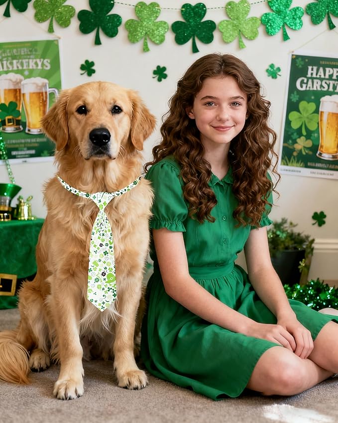 PET SHOW 10 Pack St. Patrick's Day Big Dog Ties Neckties for Large Breed Dogs XL Adjustable Holiday Grooming Accessories Neck Ties Bowties Girl Boy Pets Festival Costumes Wedding Party Gift Favor