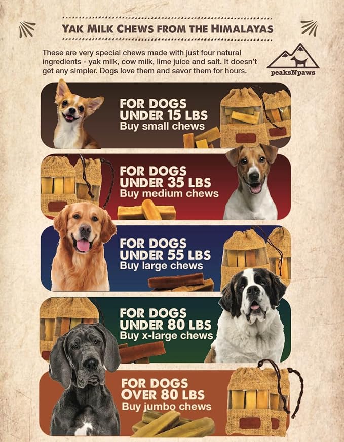 peaksNpaws Himalayan Yak Chews, High Protein Dog Treat for Aggressive Chewers, Natural, Long Lasting, Lactose Free Chew Stick for Pet Under 35 lbs, 20 Medium Treats, 100% Eco-Friendly Packaging