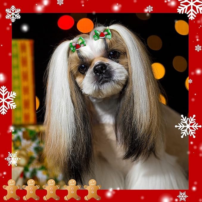 Weewooday 70 Pcs Dogs Hair Holiday Dog Bows Bowtie with Rubber Band Pet Hair Accessories Puppy Bowknot Topknot Pet Grooming Bow for Holiday Christmas Small Puppy Decor(Classic Style)