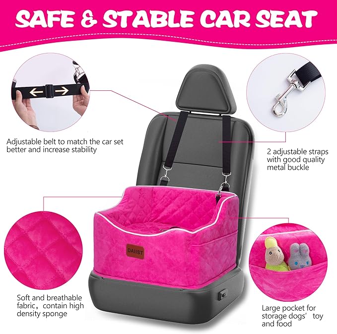 Dog Car Seat for Small Medium Dogs, Detachable Washable Dogs Booster Seat Under 35lbs, Elevated Dog Car Bed with Storage Pockets (Blue, One Size)