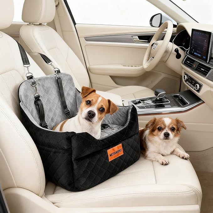 The netsekepet Suitable for Dogs Weighing 35 to 38 pounds Thick-Padded Memory Foam car Seats Suitable for Medium-Sized Dogs, Detachable and Washable, Storage Bags, 2 seat Belts