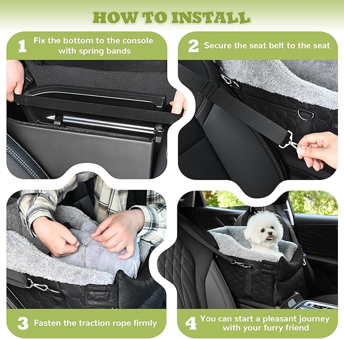 Center Console Dog Car Seat, Detachable Washable Dog Booster Seat, Adjustable Safety Belts and Built-in Leash Pet Carseat, Portable Puppy Travel Carrier with Cushion for Small Dogs Cat(Black)