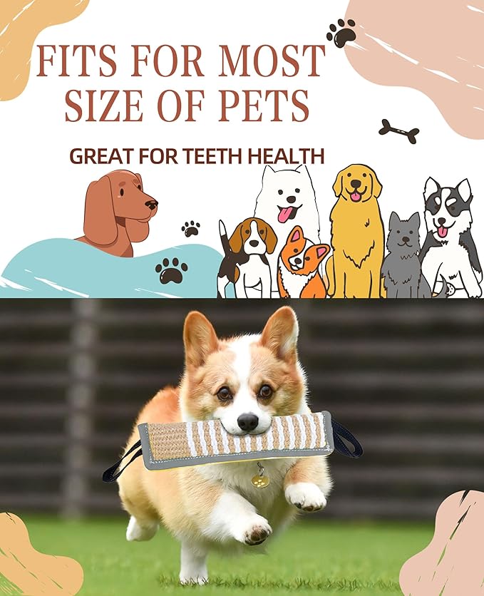 Clysoru Squeaky Tug Toy for Dogs Jute with 2 Strong Handles Lasting Training Equipment Puppy to Large Dog Interactive Toys of War Pull Indestructible Rope Pet Crinkle Teething