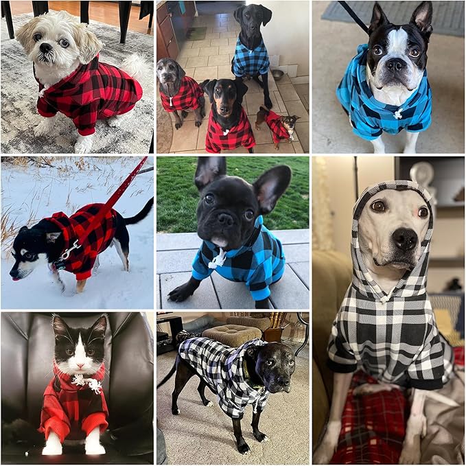 KOOLTAIL Plaid Dog Hoodie Pet Clothes Sweater with Hat and Pocket for Small Medium Large Size Dogs, Soft Winter Warm Dog Cold Weather Coat, Fleece Fall Dog Hooded Sweatshirt for Puppy Cats,Red XL/XXL