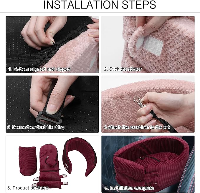X AUTOHAUX Dog Car Seat Seat Adjustable Straps for Medium Small Sized Puppy Cat Seat Pets Soft Non Slip Bottom Travel Bed Corduroy Wine Red