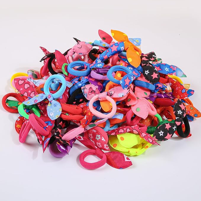 XIMA Dog Hair Accessories Set, 100 Pieces Colorful Rabbit Ear Hair Ties with Elastic Bands, Pet Grooming Bows for Dogs