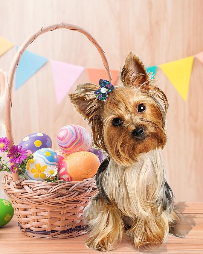 PET SHOW 20 Pack Easter Dog Hair Bows with Alligator Clips for Small Medium Dogs Colorful Bowknot Hair Clips Cat Puppy Yorkshire Grooming Hair Accessories Bunny Eggs for Party Costumes