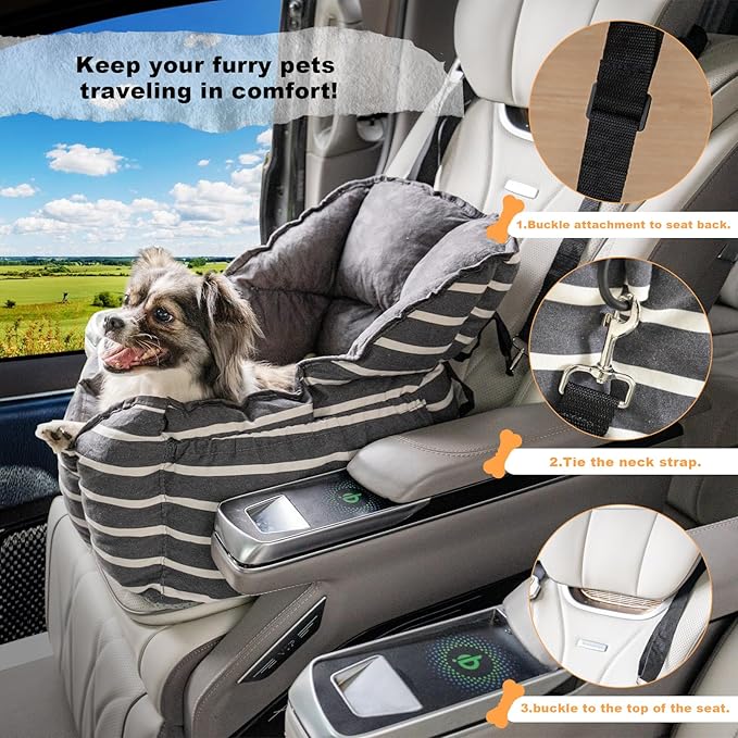 Small Dog Car Seats Washable Dog Booster Seat for Car Clip-On Leash and Cushion with Storage Pockets Under 25lbs Portable Travel Pet,Black
