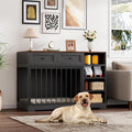Dog Crate Furniture 47", Large Dog Crate TV Stand with 2 Drawers and 4 Shelves, Wooden Dog Kennel Indoor, Decorative Dog Cage with Storage for Large Dogs, Black