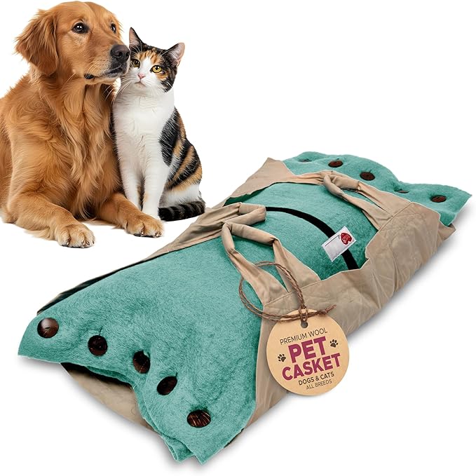 Cocoon® - Eco-Friendly Pet Burial & Cremation Ceremony Kit (Premium Wool) - Casket for Dogs and Cats (Choose Size & Color) (Medium, Aqua)