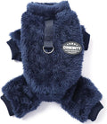 Fleece Dog Pajamas Winter Warm Dog Sweater for Small Dogs Thermal Soft Puppy Pjs Coat Stretchy Jumpsuit Doggie Pet Clothes Outfits Cat Apparel (Navy Blue, Medium)