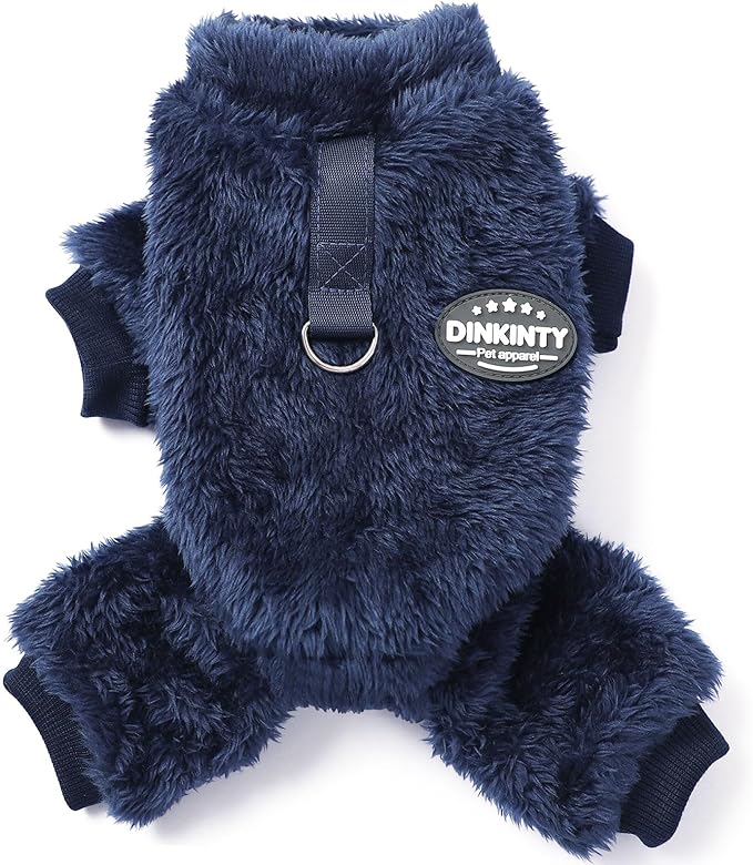 Fleece Dog Pajamas Winter Warm Dog Sweater for Small Dogs Thermal Soft Puppy Pjs Coat Stretchy Jumpsuit Doggie Pet Clothes Outfits Cat Apparel (Navy Blue, Medium)