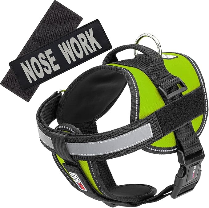 Dogline Vest Harness for Dogs and 2 Removable Nose Work Patches, X-Small/15 to 19", Green