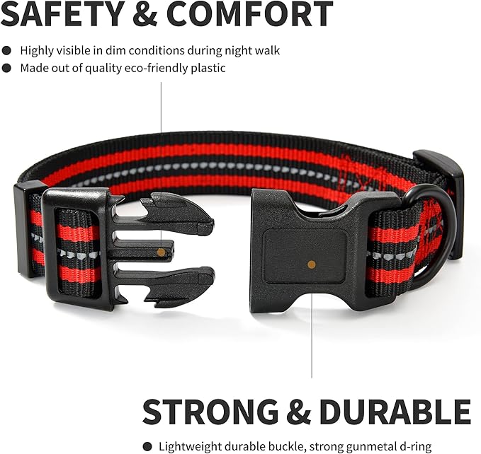 Mile High Life Reflective Dog Collar | Nylon Pet Collars wiith Buckle | Light Weight Puppy Collars | Red Dog Collars for Small Dogs (Red, S)