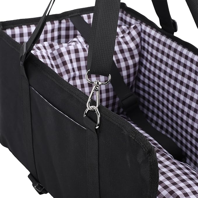 HEEPDD Console Dog Car Seat, Non Slip Portable Safety with Sturdy Plastic Support Board and Adjustable Straps, for Small Dogs Up to 11 lbs and 11.6 Inches (Black)