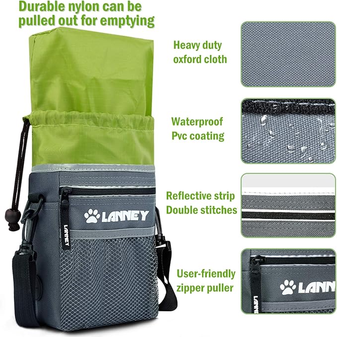 Dog Treat Pouch - 3 Ways to Wear Dog Treat Bag, Dog Training Treat Pouches for Pet Training with Clicker, Shoulder Strap, Adjustable Belt, Poop Bag Dispenser, Easily Carrying Kibble Snacks Pet Toys