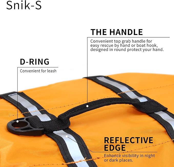 Dog Life Jacket Easy-Fit Adjustable Belt Pet Saver Swimming Safety Swimsuit Preserver with Reflective Stripes for Doggie (S, Orange)