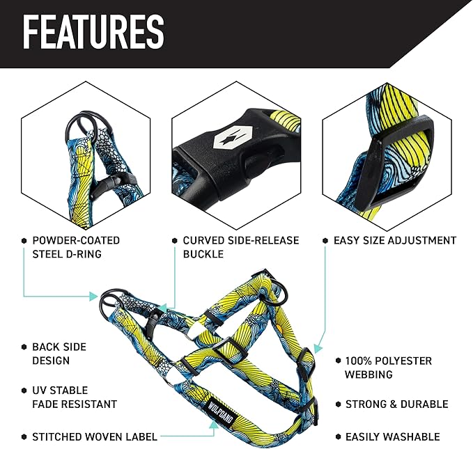 Wolfgang Heavy Duty Adjustable Dog Harness, Pull-Tested to Over 800 lbs for Walking & Training, DawnPatrol Print, Extra Large